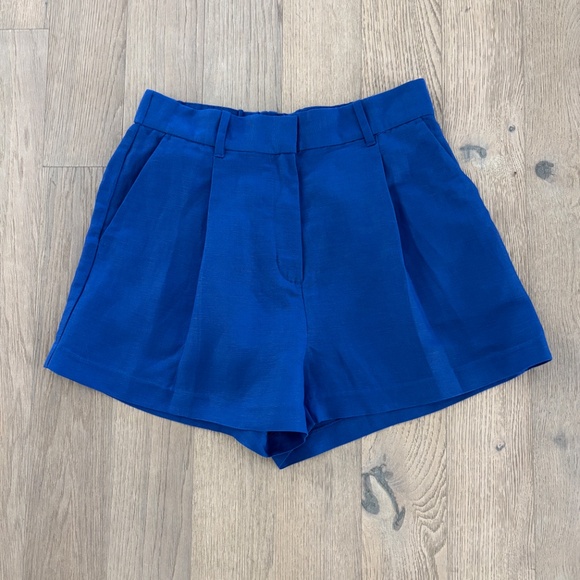H&M Linen Blend Pleated Shorts - Blue Size 10 - Picture 2 of 10